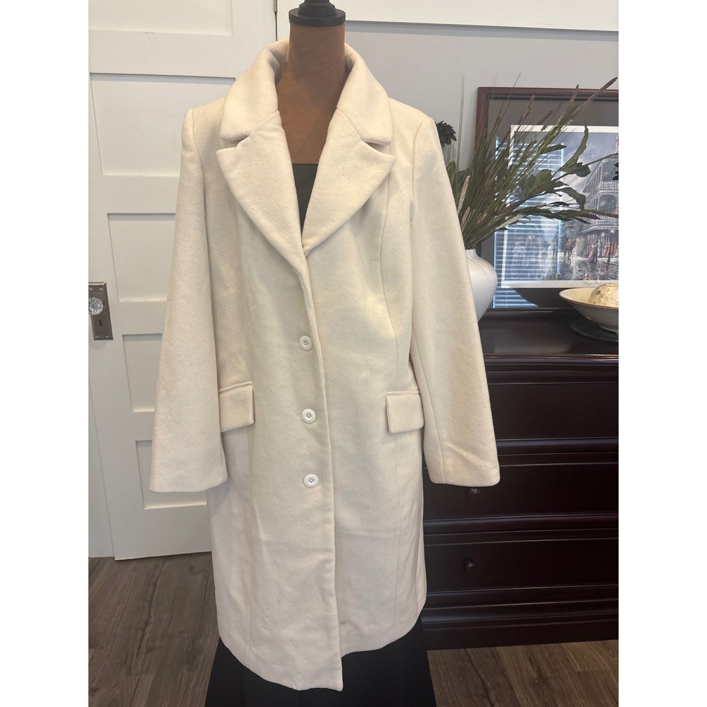 Vintage Jessica London Cream White 100% Wool Long Coat Jacket Size 14 01-0219-0